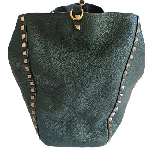 VALENTINO GREEN/BLACK REVERSIBLE ROCKSTUD LEATHER TOTE - Picture 5 of 16